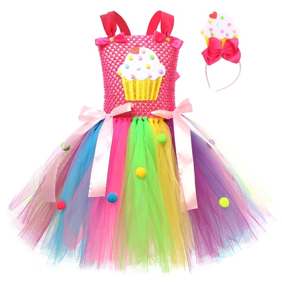 Weebloom Summer Outfits For Girls Cake Dress Candy Theme Tutu Skirt Girl Childrens Party Performance Ballerina Outfit Girl Clothes Set Size 6-7 Years Pink