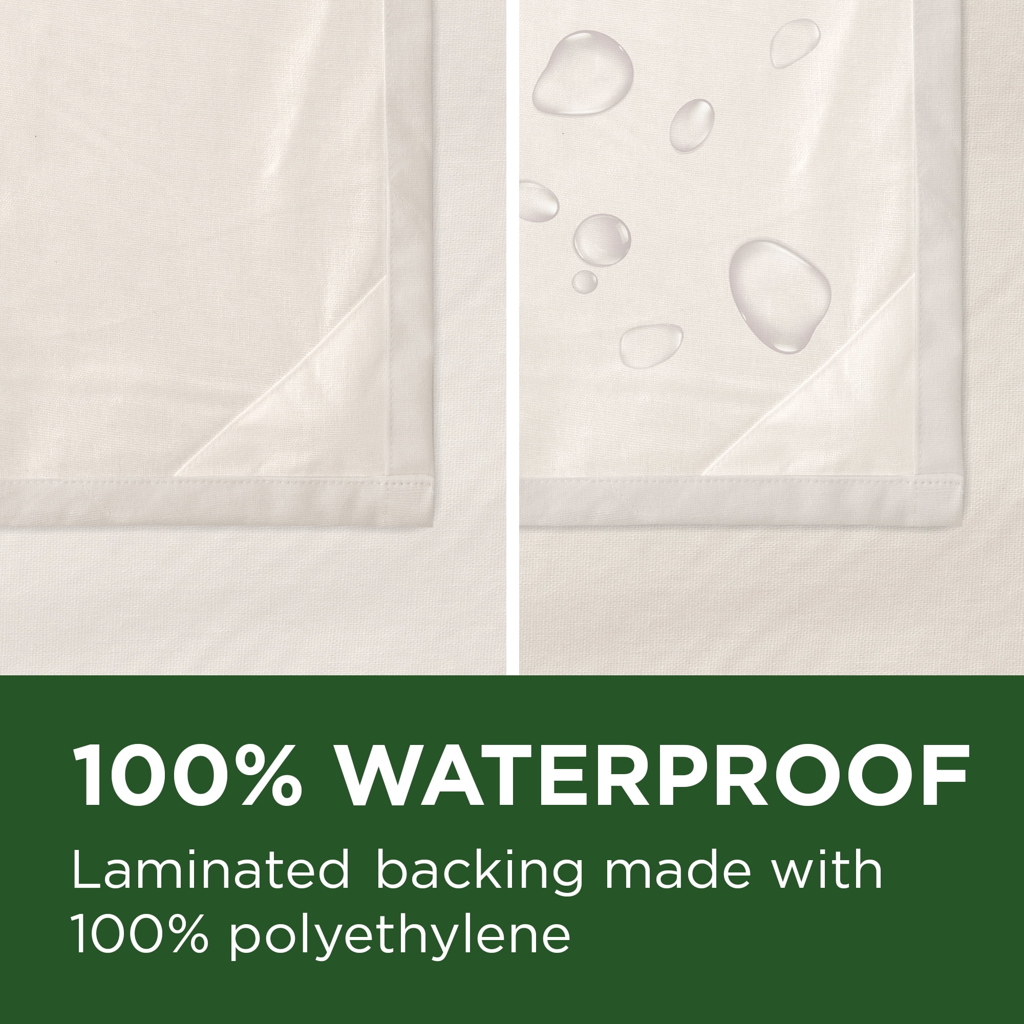Zenna Home Ivory Recycled Cotton 100% Waterproof Fabric Shower Curtain Liner with Anti-Draft Clips, 70" x 72"