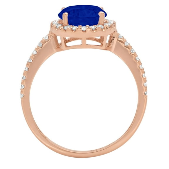 1.8 ct Round Cut Simulated Blue Sapphire Solitaire with Accents Engagement Ring for Women in 18K Rose Gold