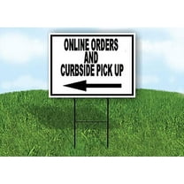 Work House Signs Single Sided Sign Online Orders and CURBSIDE Pickup Left Arrow Black Yard Sign Road Sign with Stand