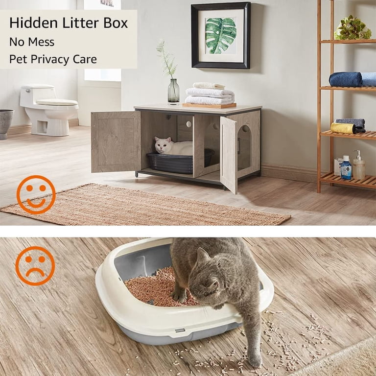 Unipaws Cat Litter Box Enclosure, Weathered Grey, Open Top