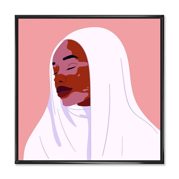 Designart 'Beautiful Abstract Smiling Afro African Woman With VItiligo' Moroccan Framed Canvas Wall Art Print