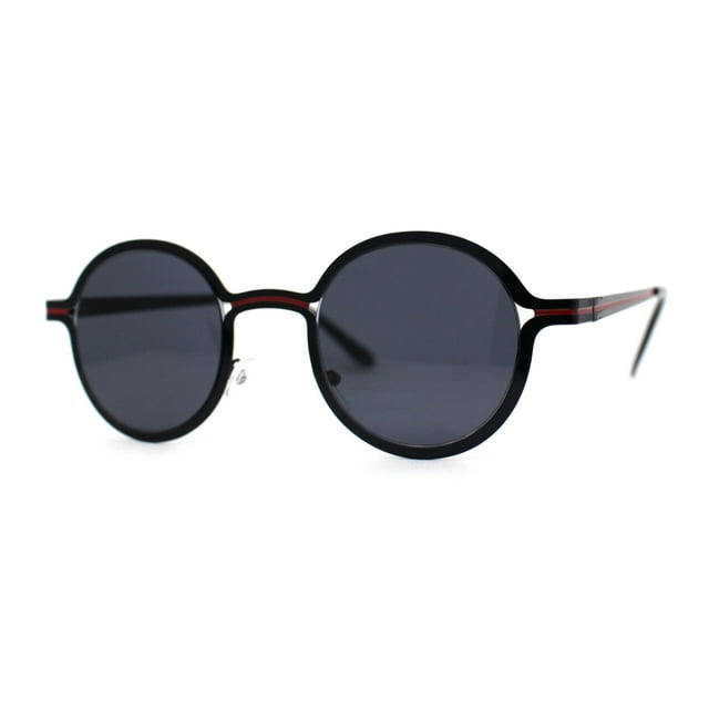 Lunettes de Soleil Rondes Fines à Monture Métallique Style Rétro des Années 90 Mode Contemporaine Noir Rouge Noir
