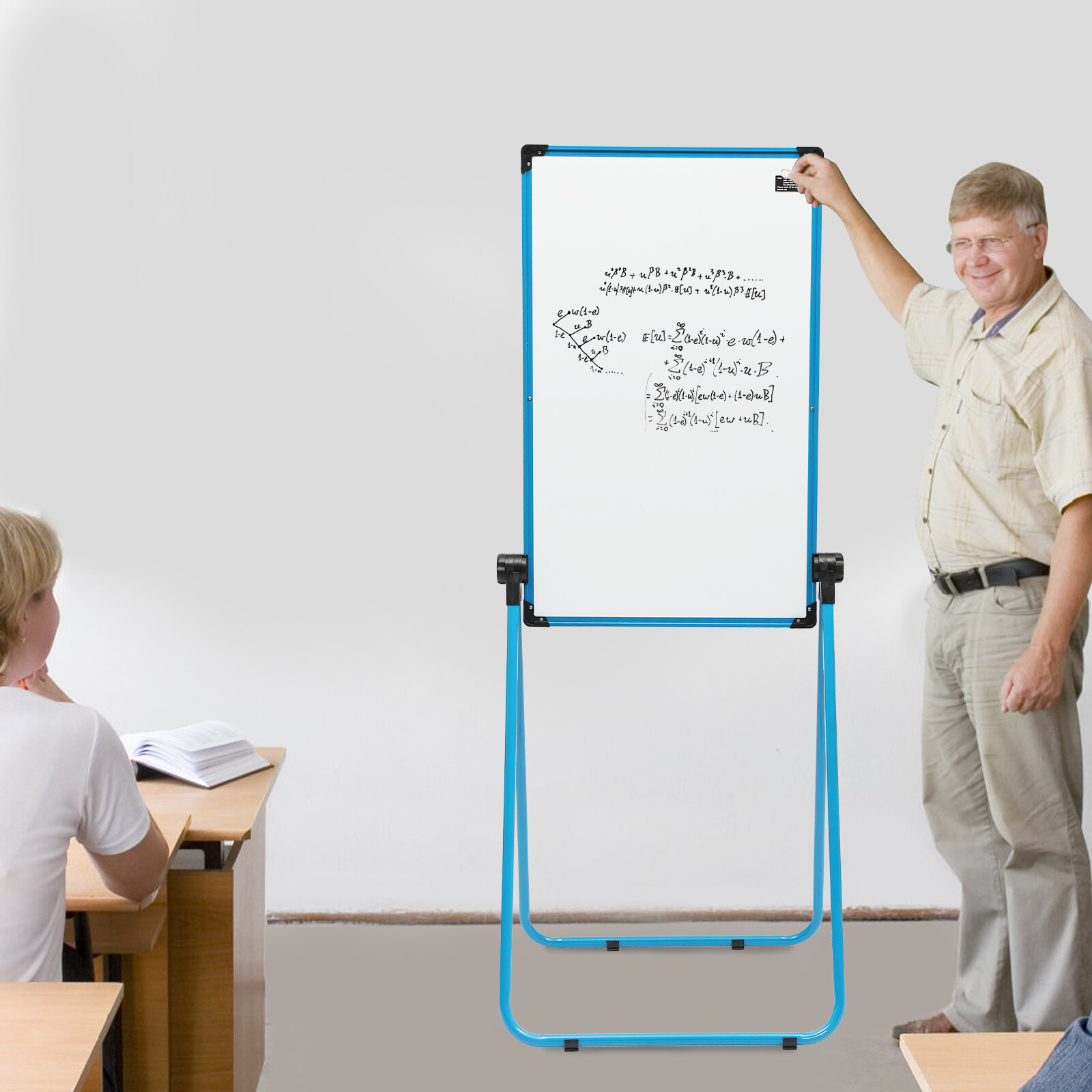 Miumaeov 36x24 inch Double-sided Whiteboard Free Standing Magnetic Dry Erase Board Portable Foldable Bulletin Board