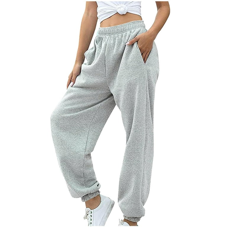 Women's Joggers Pants with Pockets High Waisted Athletic Fleece Sweatpants  for Women Workout, Gray 