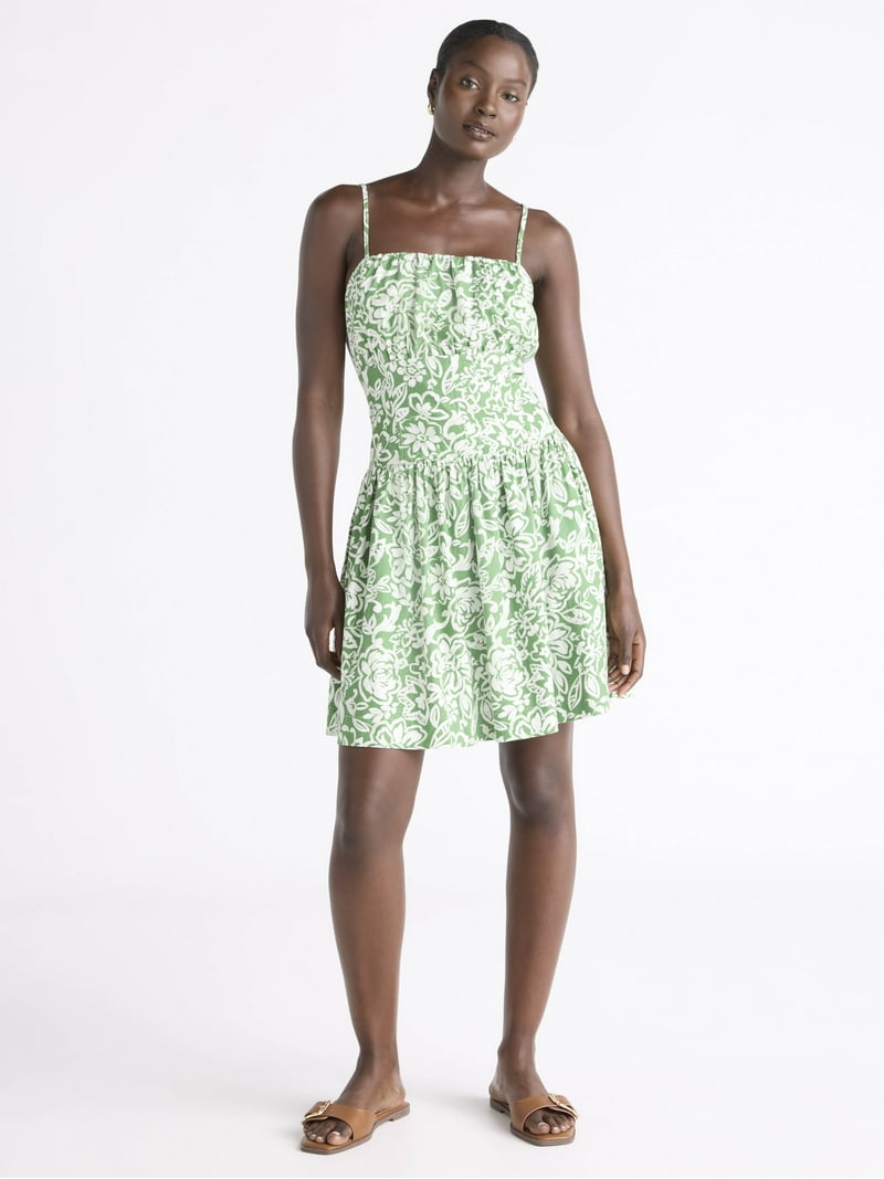 Free Assembly Women's Linen Mini Dress with Floral Print, Sleeveless, Sizes  XS-XXL - Walmart.com