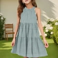 thumbnail image 2 of Abcomgle Girl's Summer Casual Dress Casual Halter Neck Sleeveless Midi Dress Plaid A-line Sundresses Swing Dresses 3-4 Years,Mint Green, 2 of 7