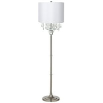 360 Lighting Crystals Traditional Luxury 60 1/2" Tall Standing Floor Lamp Silver Metal Satin Steel Finish Office Drum White Shade