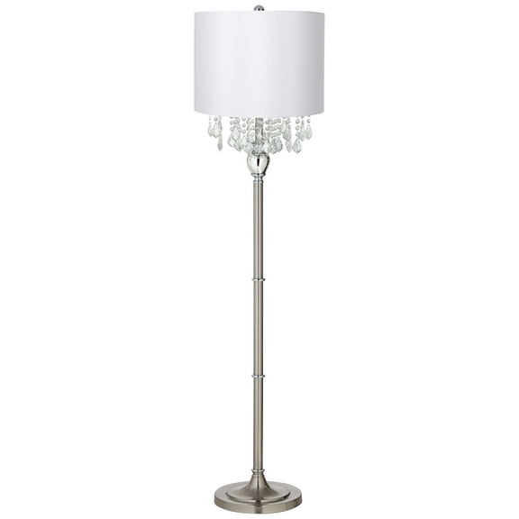 360 Lighting Crystals Traditional Luxury 60 1/2" Tall Standing Floor Lamp Silver Metal Satin Steel Finish Office Drum White Shade