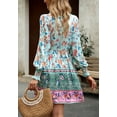 thumbnail image 4 of Tassel Tie Neck Boho Print Dress for Women Above Knee Length Blue Small, 4 of 4