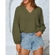 thumbnail image 5 of Blusa BTFBM Boho para mujer, cuello en V, gasa, manga larga, color verde militar, 5 of 9