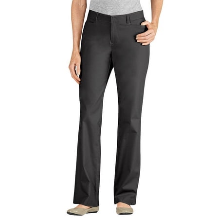 dickies women's curvy straight leg stretch twill pant, black, 6 regular