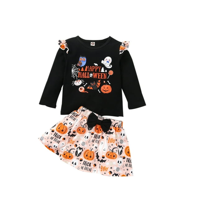 FOCUSNORM Ensemble de Vêtements pour Filles Noir Col Rond Manches Longues Hauts et Jupe