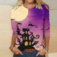 thumbnail image 2 of Odeerbi Halloween Graphic Shirts for Women Vintage Retro Blouse Fashion Printed Loose T-shirt Three Quarter Sleeves Round Neck 2024 Casual Tops Purple, 2 of 5
