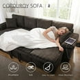 thumbnail image 6 of 113" Sectional Couch with Storage Chaise, 4 Seater Sectional Sofa for Living Room, Corduroy Sleeper Sofa Bed with Pull Out Couch, Adjustable Backrest, Side Pocket & USB Charging Ports (Dark Grey), 6 of 8