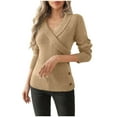 thumbnail image 5 of SELONE Sweaters for Women Long Sleeve Tight Knitted Pullover V Neck Buttons Knitwear Casual Soild Tops Brown XL, 5 of 9