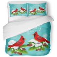 thumbnail image 1 of ABPHQTO Juego de ropa de cama de 3 piezas, pájaro cardenal navideño, vacaciones de invierno, rojo sentado en una rama de pino nevado con conos, funda nórdica con 2 fundas de almohada, 1 of 1