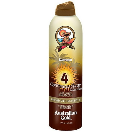 Australian Gold SPF 4 Continuous Spray Sunscreen with Instant Bronzer, 6 fl oz