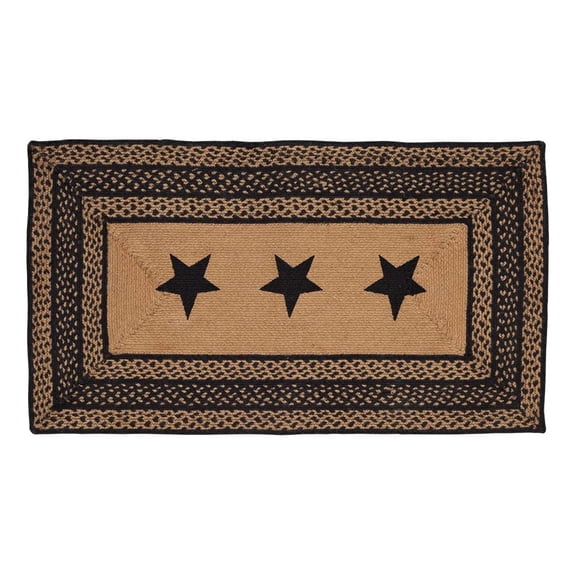 VHC Brands Farmhouse Jute 20x30" Stencil Star Rectangular Rug, Black & Tan