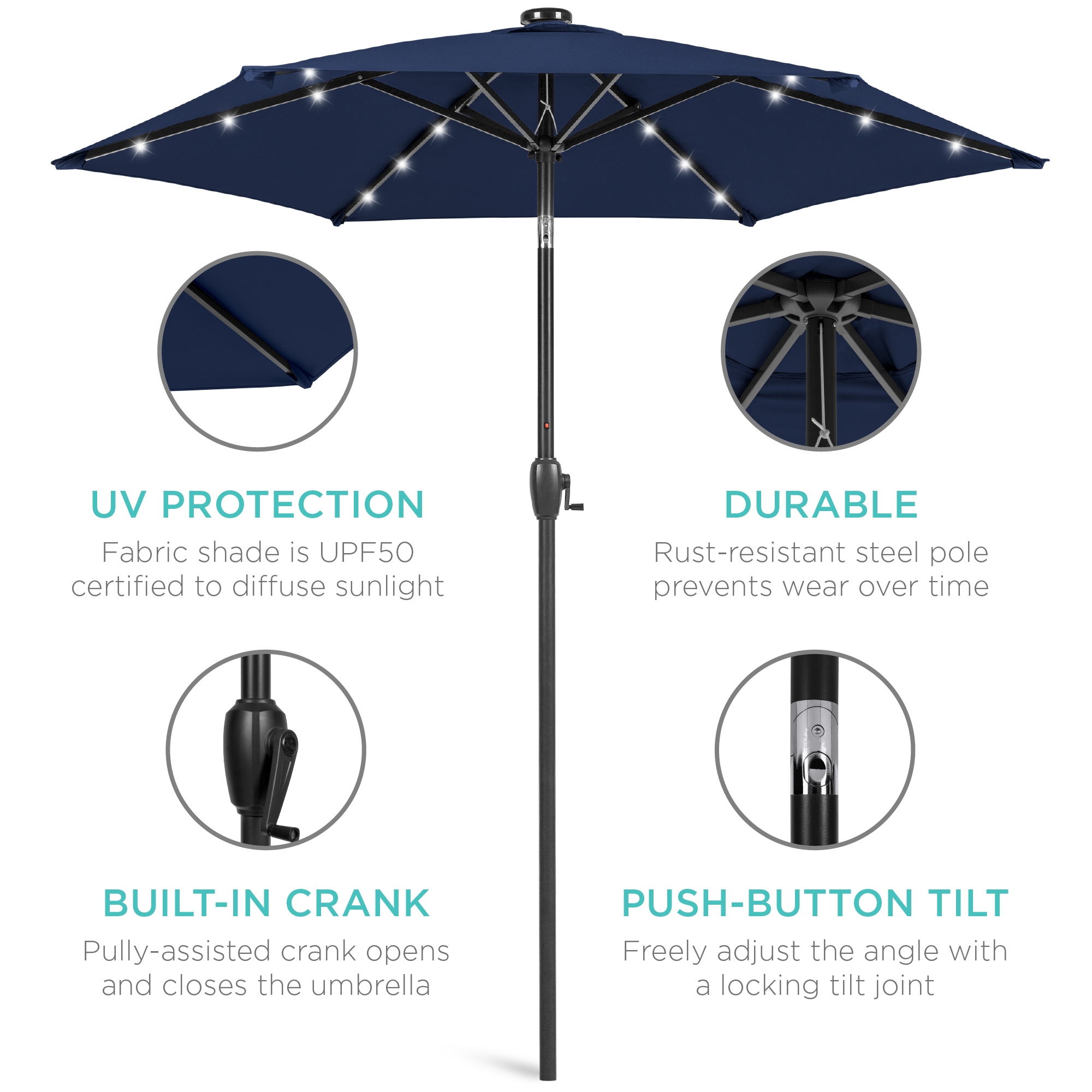Best Choice Products 7.5ft Solar LED Patio Umbrella, Navy Blue photo 5