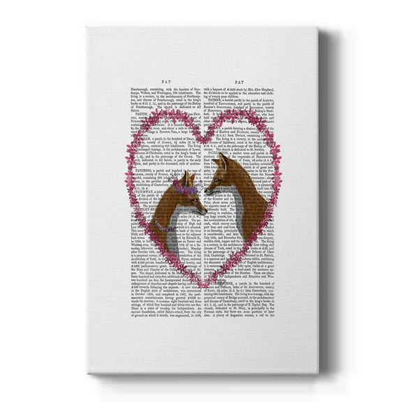 Foxes in Pink Heart Premium Gallery Wrapped Canvas - Ready to Hang