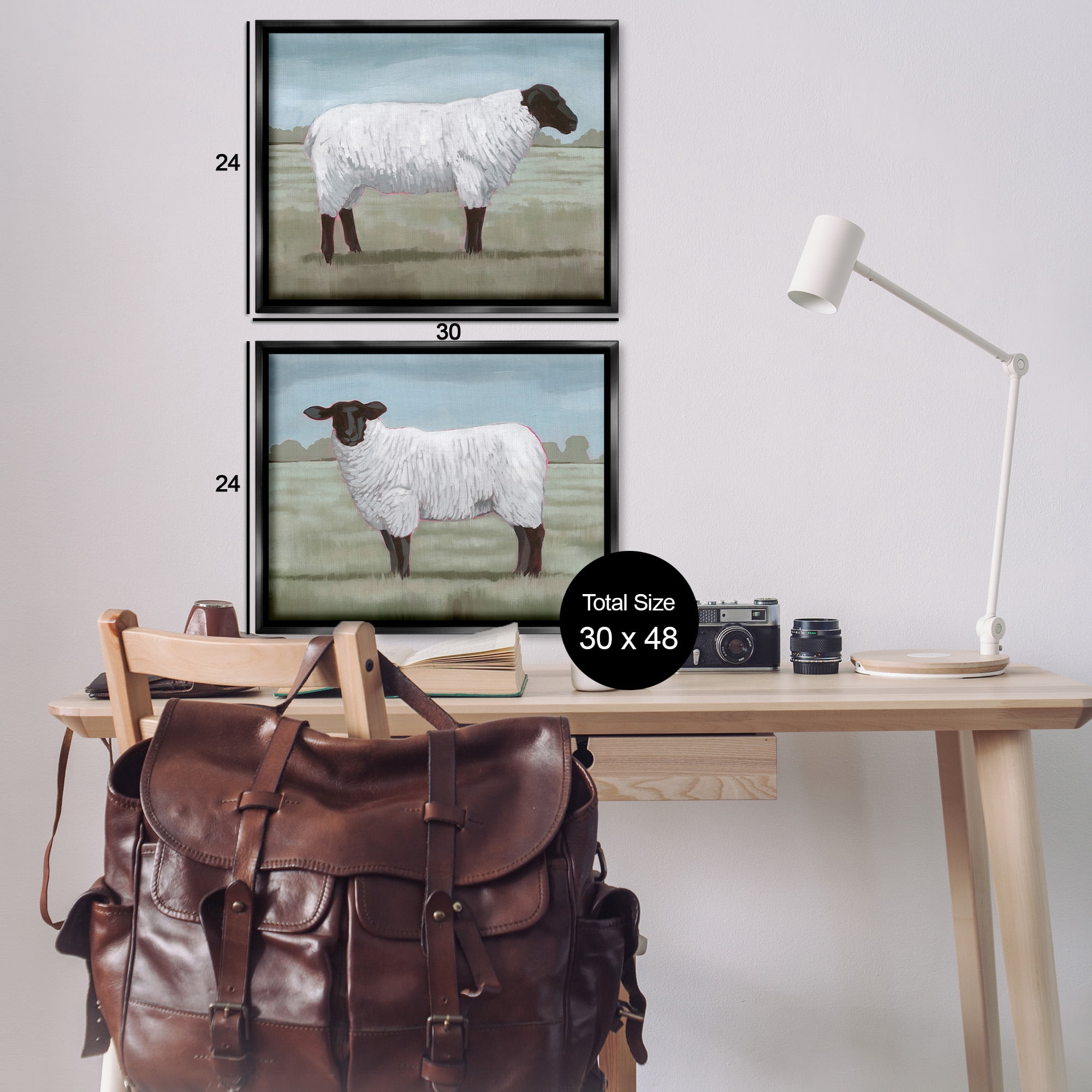 Stupell Industries Sheep Duo in Pasture Animals & Insects Painting Black Floater Framed Canvas Art Print Wall Art, 31 x 25, Set of 2