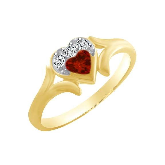 AFFY Heart Shape Simulated Garnet & White Cubic Zirconia Heart Promise Ring In 14k Yellow Gold Over Sterling Silver Ring Size-4