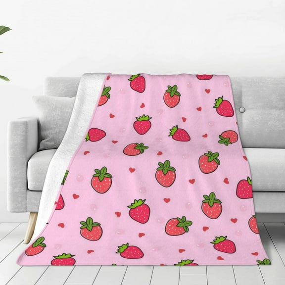 Cute Strawberry Blanket Cartoon Throw Blanket, Kids Plush Fleece Blanket Super Cozy Soft Flannel Blanket Decorative Fuzzy Throws for Sofa Bed Living Room 50×60in
