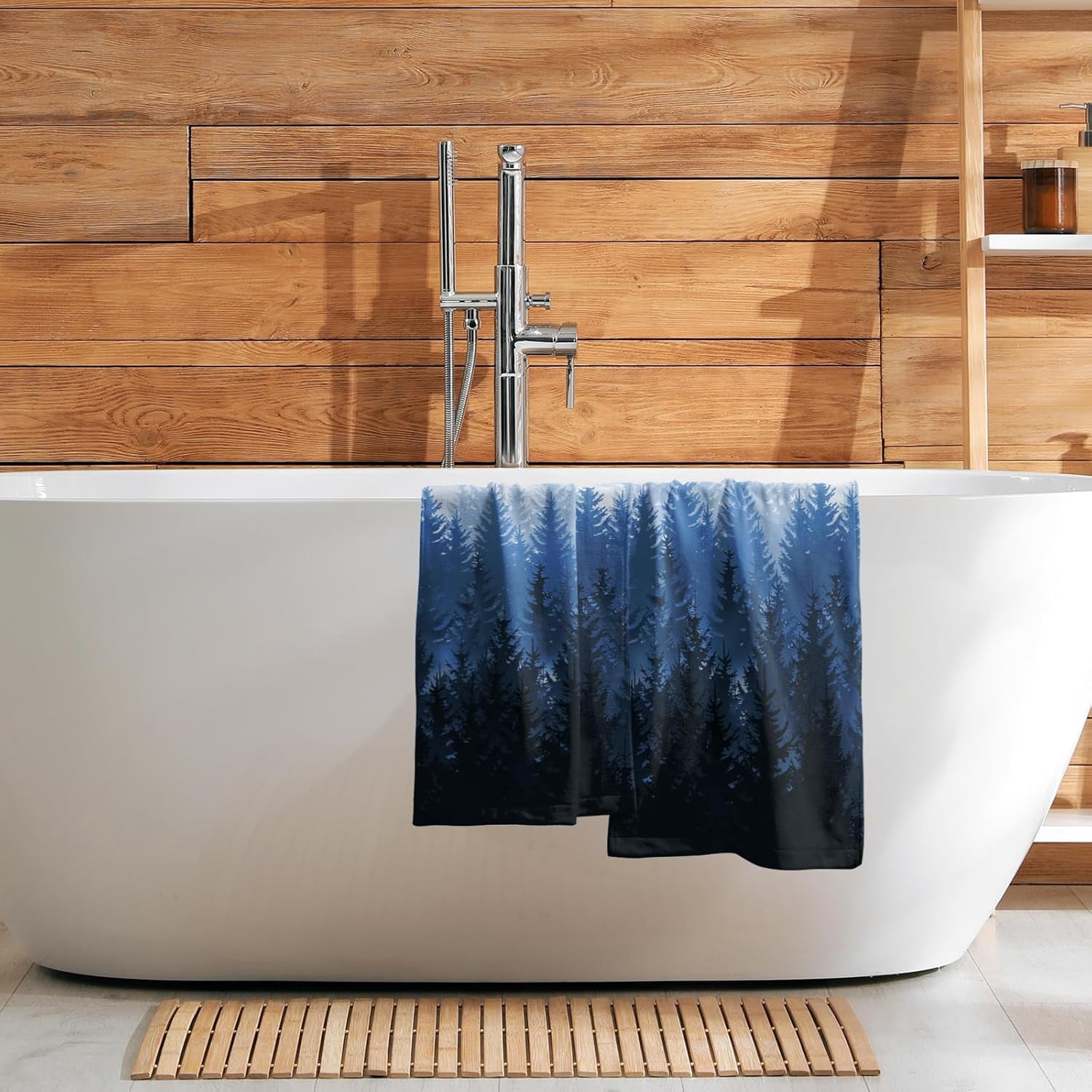 Foggy Forest Hand Towels 2 Pieces, Blue Winter Birch Trees Nature Landscape Towels Soft Quick Dry Microfiber Towel Multipurpose for Bathroom Hotel Gym Spa,28X14 Inch