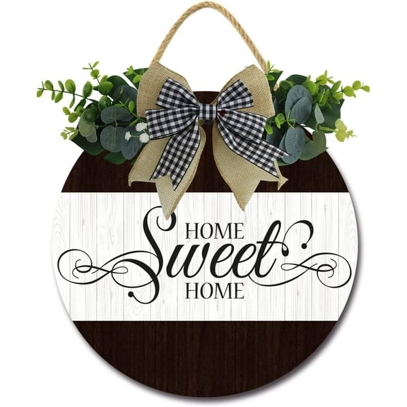 Eveokoki 12" Home Sweet Home Signs for Front Door Farmhouse Porch Rustic Round Wooden Hanging Wreaths for Housewarming Gift Home Decoration Outdoor Indoor Wall Decor