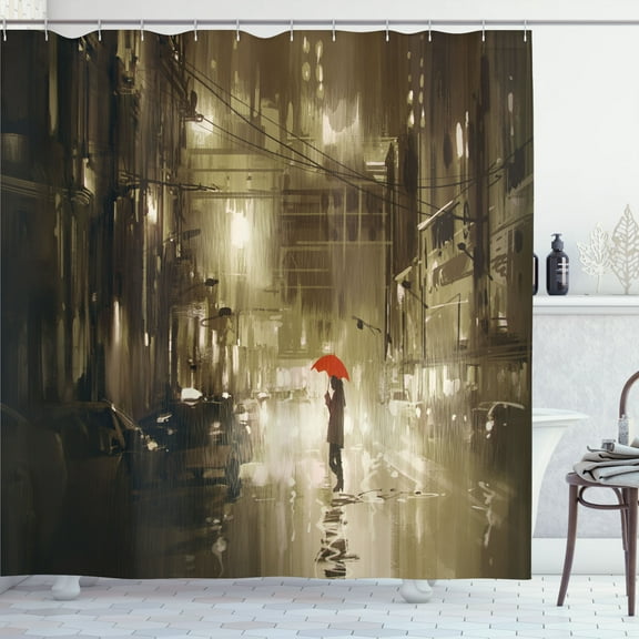 Ambesonne Urban Shower Curtain, Romantic View Rainy Day, 69"Wx75"L, Sepia