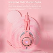 Gaming Headset with Cat Ears, Pink Headset with Surround Sound, RGB Backlight & Microphone, 3.5mm Cat Headphones with Mic for PS4, Xbox, PC, Mobile Phone