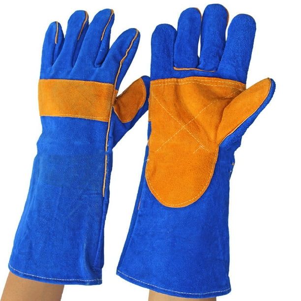 Welding Gloves Lined Leather, Blue 14"