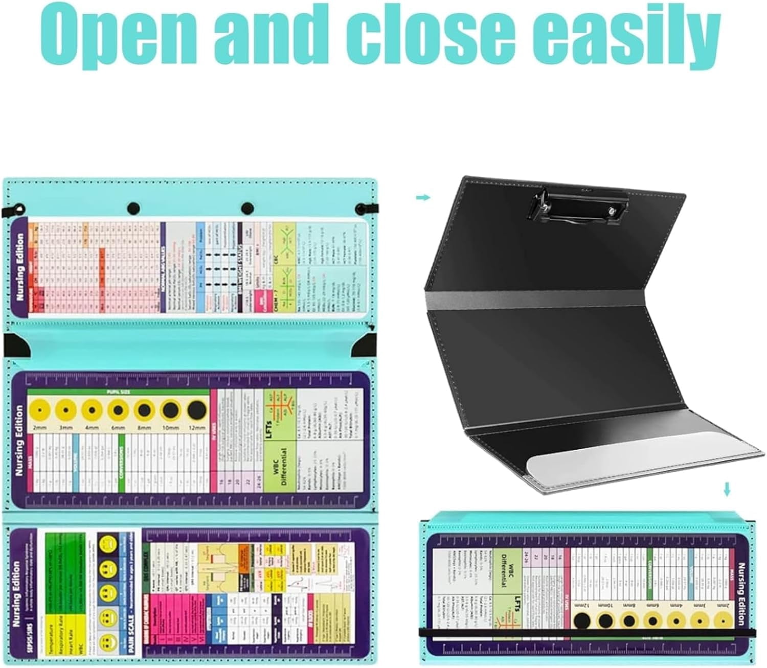 Nursing Clipboard, Foldable 3 Layers Nurse Clipboard with Quick Access Medical References and Nursing Cheat Sheet Notepad for Students, Nurses, Doctors and Medical Staff(Dadrk Blue)