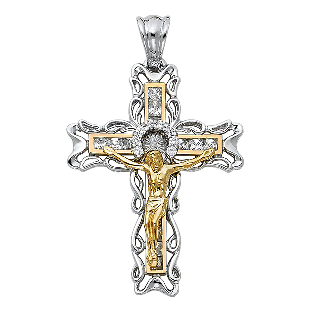 Jesus Cross Charm Solid 14k White 