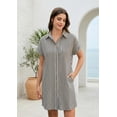 thumbnail image 3 of Zeagoo Cotton Linen Dress for Women Short Sleeve V-Neck Button Down Tunic Shift Dress Casual Breathable Comfy Summer Shirt Dress with Pocket for Beach Vacation and Everyday Wear, 3 of 6