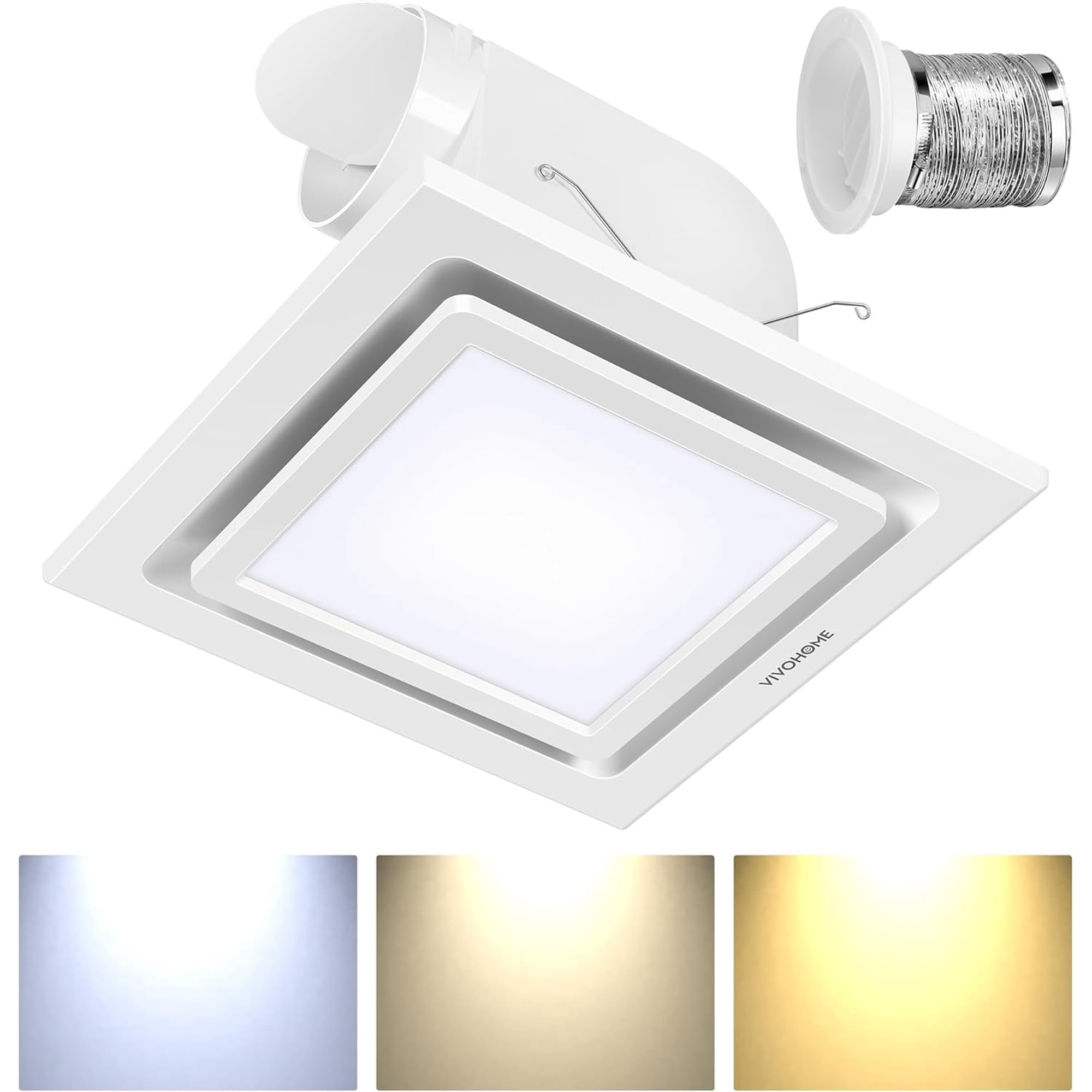 SPECSTAR Bathroom Exhaust Fan with Light, 165CFM Shower Ventilation Exhaust Fan with Adjustable 3000K/4500K/6500K LED Light Combo, Ceiling Mount w/ 4" Duct Hose 2.5 Sones Square Fan, 3 Color Light