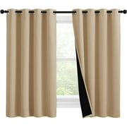P5HAO Bedroom Full Blackout Curtain Panels, Great Job for Blocking Light, Complete Blackout Draperies with Black Liner for Night Shift (Biscotti Beige, Set of 2, 55 by 57-inch) Biscotti Beige 55x57