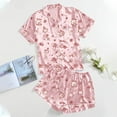 thumbnail image 2 of Lounge Sets for Women – Weekend Brunch Pajamas Two Piece Loungewear with Stylish Fit and Relaxed Look Women's Casual Printed Pyjama Set Silk Satin Short Sleeve Button Down Top And Shorts Set, 2 of 3