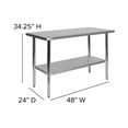 thumbnail image 6 of BizChair Stainless Steel 18 Gauge Prep and Work Table with Undershelf - NSF Certified - 48"W x 24"D x 34.5"H, 6 of 10