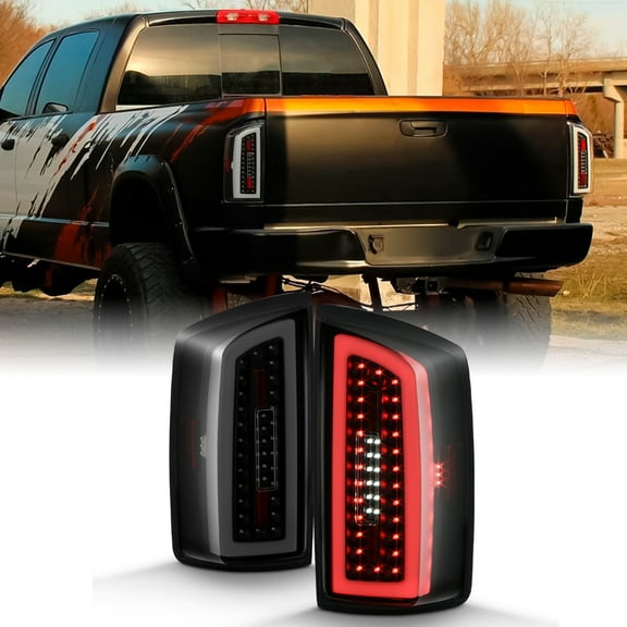 AKKON - Fits 2007 2008 Dodge Ram 1500 2500 / 2009 3500 Full LED Tube Bar Black Smoked Tail Lights Brake Lamp Pair Left Right