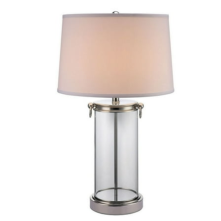 Axie 28 Inch Table Lamp, Glass Stand, Empire Shade, Metal, Nickel Finish