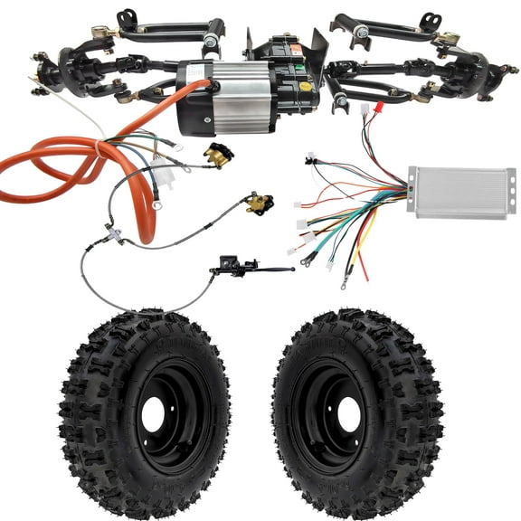 Front Axle Kit 4 Wheel Drive Half Axle Assembly Shock Swingarm Tie Rod & 48V 1000W Differential Motor Controller Brake & 4.10-6 Wheels Tires for Electric Go Kart ATV Quad Buggy Golf Cart