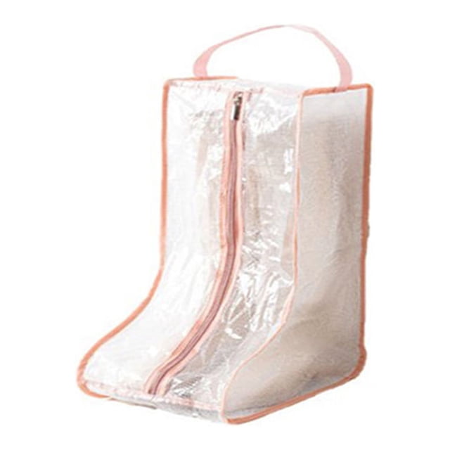 keepw PVC Boot Storage Bag Portable Transparent Waterproof Moistureproof Protective Lifting Handle Shoe Organizer Accessories Pink Short