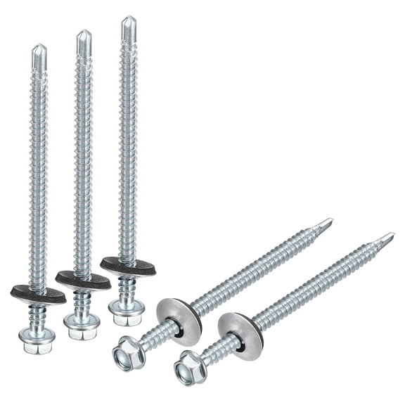 Uxcell #12x3-5/9" Self Drilling Screws with Rubber Washer, 25Pcs Zinc Plated Finish Hex Head Self Tapping Screws with EPDM Washer for Metal