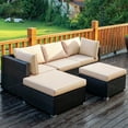 thumbnail image 2 of Patiojoy 5-Piece Outdoor Patio Sectional Rattan Wicker Conversation Sofa Set with Cushions, 2 of 5