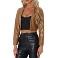 thumbnail image 4 of INSPIRE CHIC Faux PU Leather Jacket for Women's Open Front Long Sleeve Cropped Coat M Brown, 4 of 6