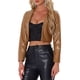 thumbnail image 4 of Chaqueta de cuero sintético INSPIRE CHIC para mujer, de frente abierto, de manga larga, cortada, talla XL, color marrón, 4 of 6