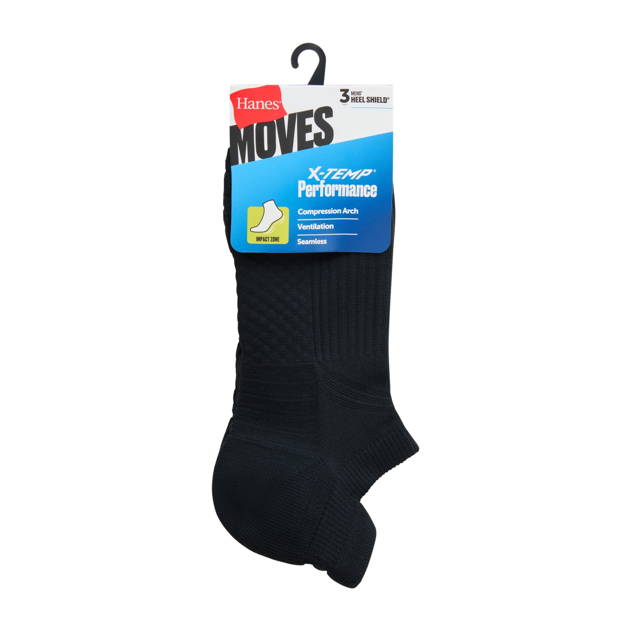 Hanes Mens No-Show Socks Pack with Heel Shield, 3-Pack, Moves Impact Zone Cushion, Shoe Sizes 6-12