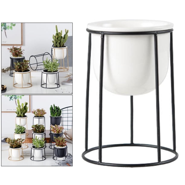 Macetas suculentas, macetas pequeñas de plantas suculentas blancas de 3,6 pulgadas con soporte de Metal, ideales para la decoración del escritorio de Soporte negro shamjiam macetas suculentas